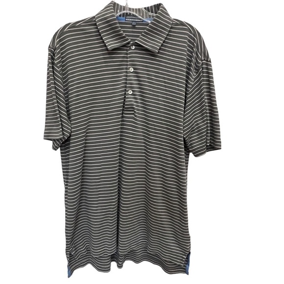 ALAN FLUSSER Pearl Washed Cotton Gray & White Striped Gold Shirt, Size Medium - Picture 2 of 11